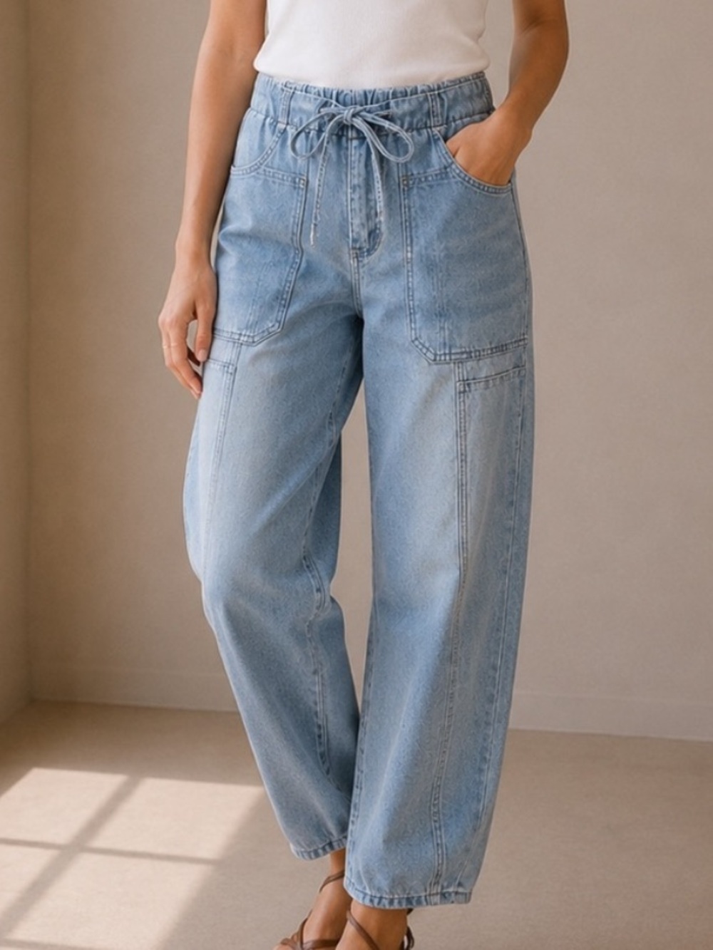 Light Wash Women's Drawstring Utility Jeans